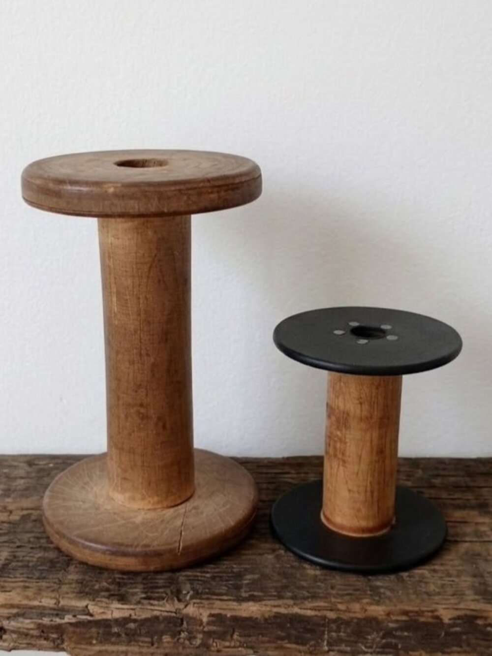 Vintage Wooden Textile Spools Candle Holders Rustic Farmhouse Decor Primitive